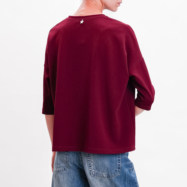 Souvenir-3/4 Sleeve Stretch Blouse - Bordeaux