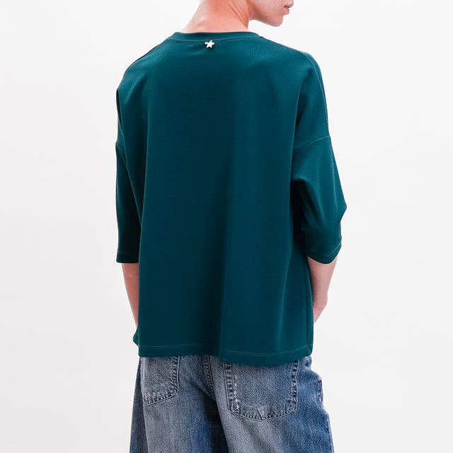 Souvenir-3/4 Sleeve Stretch Blouse - Green