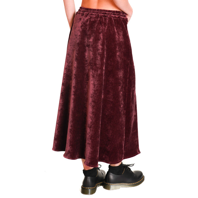 Souvenir-1000 Striped Velvet Skirt with Drawstring - Bordeaux