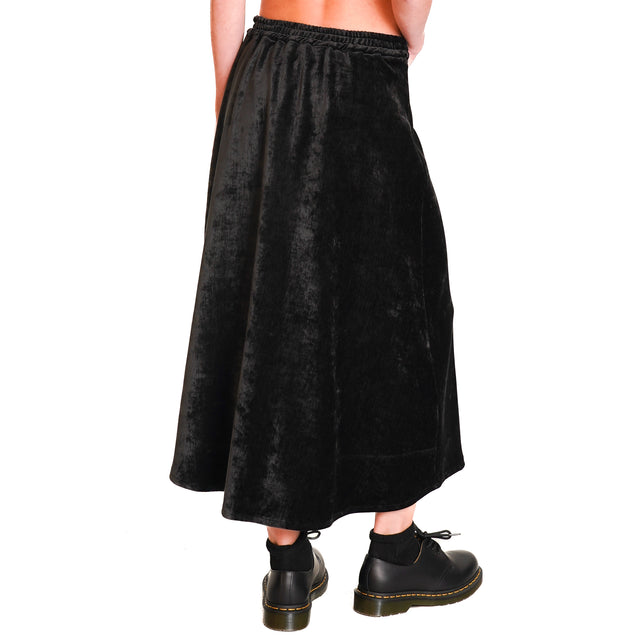 Souvenir-1000 Striped Velvet Skirt with Drawstring - Black