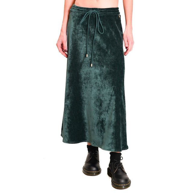 Souvenir-1000 Striped Velvet Skirt with Drawstring - GREEN