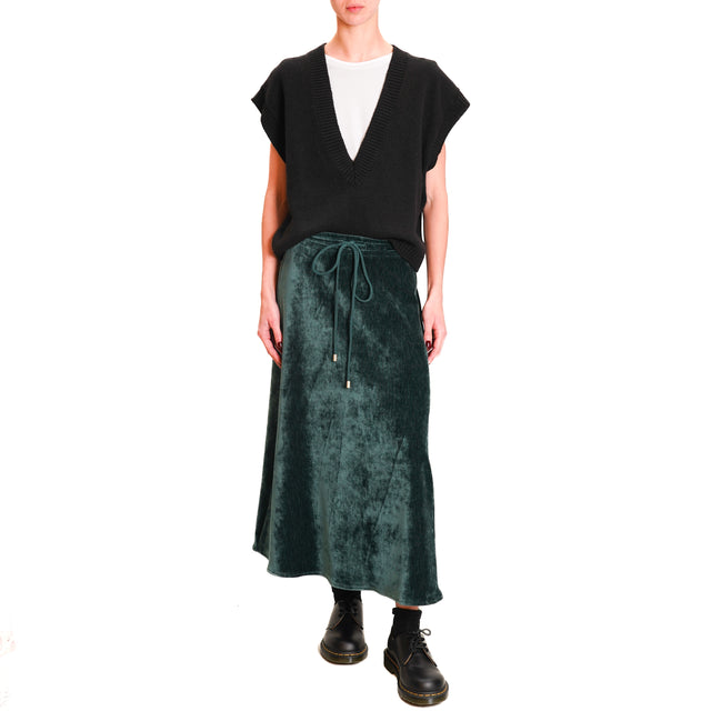 Souvenir-1000 Striped Velvet Skirt with Drawstring - GREEN