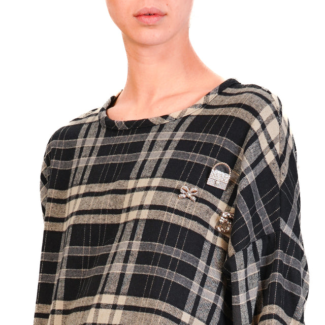 Souvenir-Blusa check con spille - nero/beige