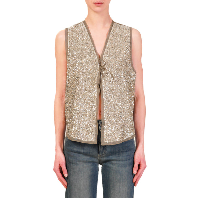 Souvenir-Gilet con paillettes - taupe/argento