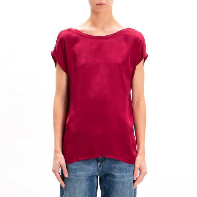 Souvenir-Blusa in satin scollo a v dietro - magenta