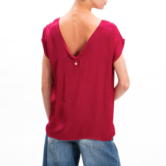 Souvenir-Blusa in satin scollo a v dietro - magenta