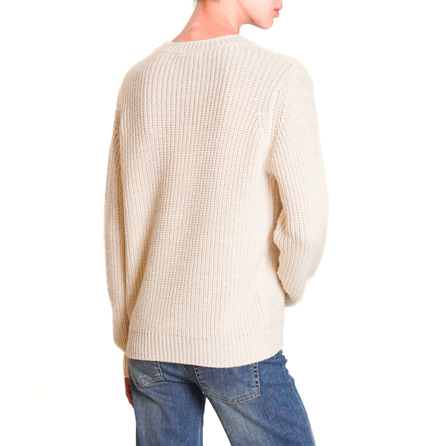 Souvenir-Wool Blend Sweater with Writing - Butter/Black