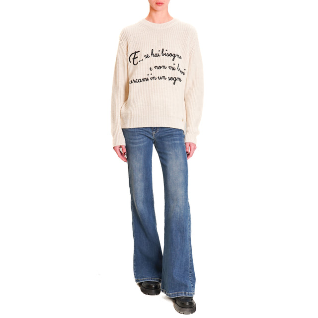 Souvenir-Wool Blend Sweater with Writing - Butter/Black