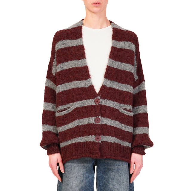 Souvenir-Cardigan righe misto lana con tasche - Bordeaux/grigio