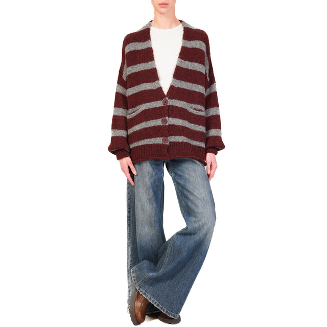 Souvenir-Cardigan righe misto lana con tasche - Bordeaux/grigio