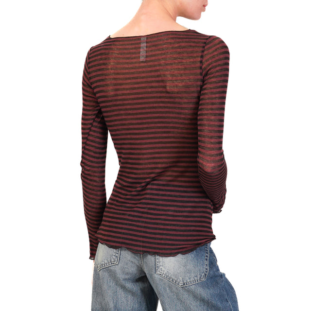 Tensione in-T-shirt a righe misto cashmere - bordeaux/nero