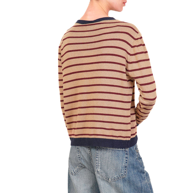 Tensione in- Maglia righe misto cashmere - blu/camel/vino