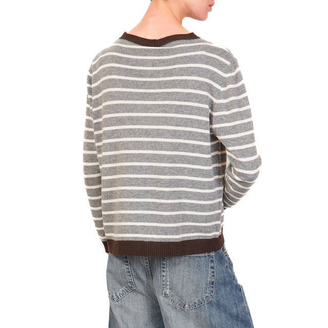 Tensione in- Maglia righe misto cashmere - moro/grigio/panna