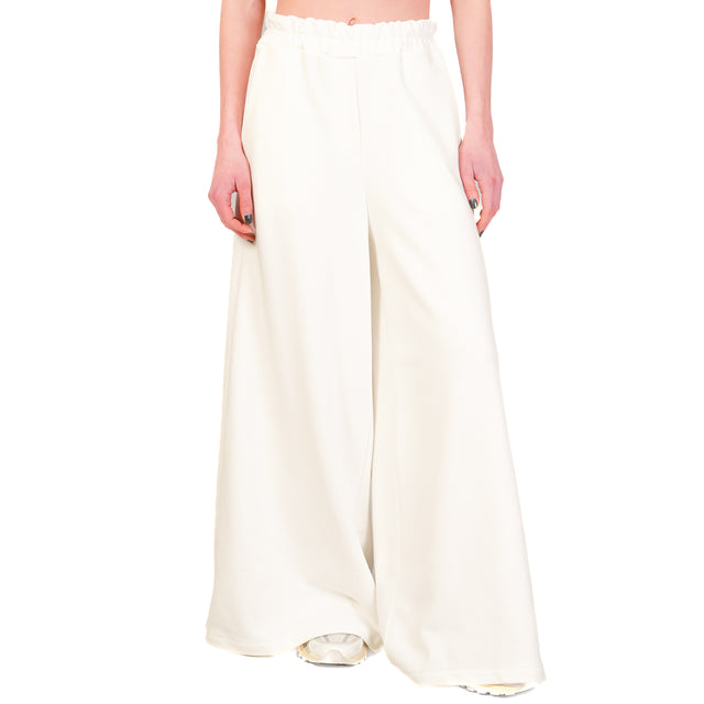 Tensione in-Pantalone in felpa wide leg elastico - panna