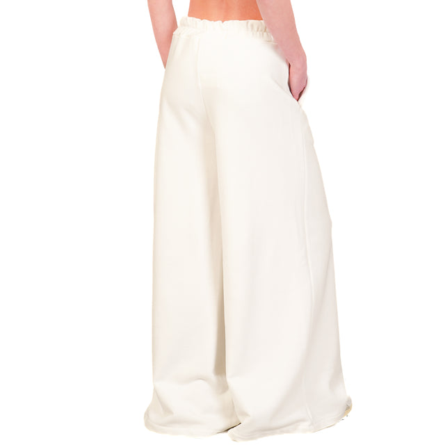 Tensione in-Pantalone in felpa wide leg elastico - panna