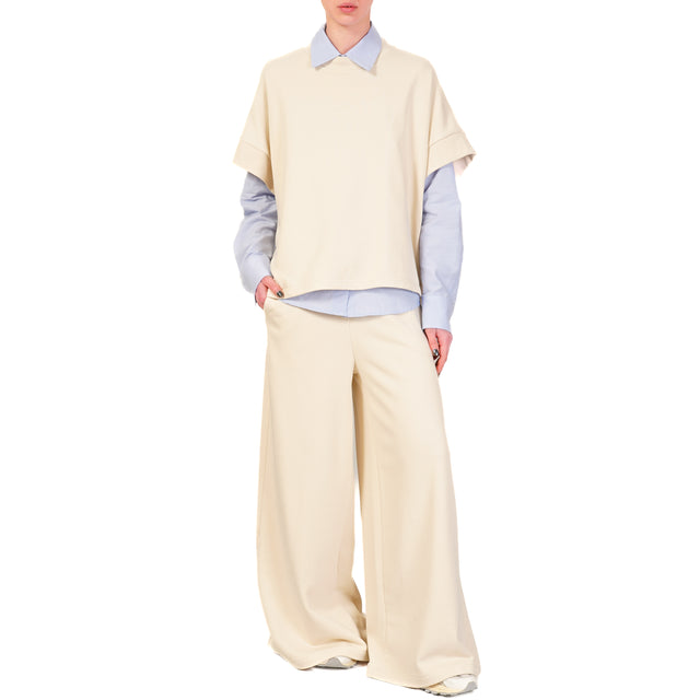 Tensione in-Pantalone in felpa wide leg elastico - burro