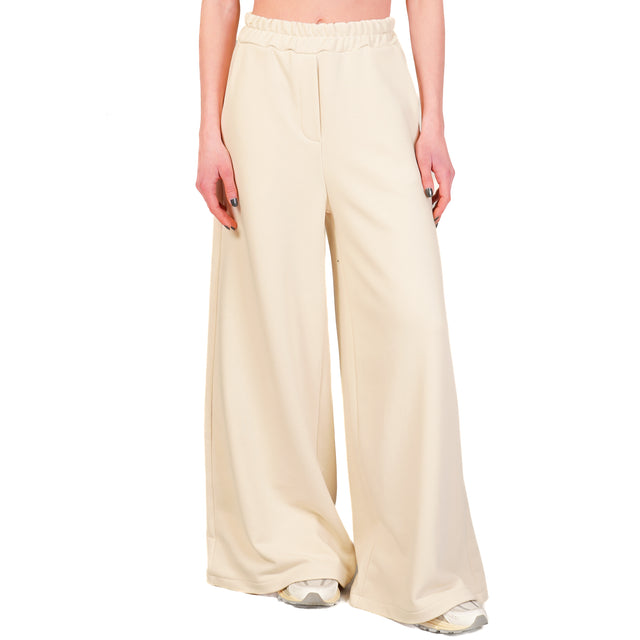 Tensione in-Pantalone in felpa wide leg elastico - burro