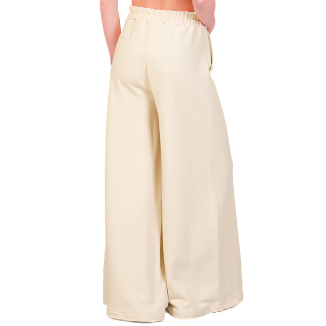 Tensione in-Pantalone in felpa wide leg elastico - burro