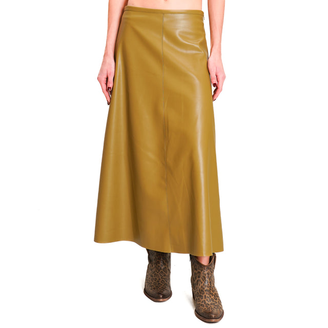 Tension in-Leatherette A-line Skirt - Oil