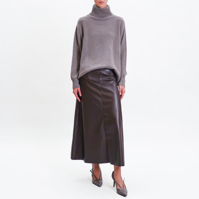 Tension in-Leatherette A-Line Skirt - Coffee