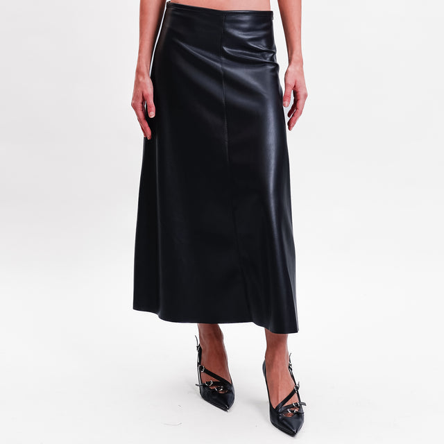 Tension in-Leatherette A-Line Skirt - Black