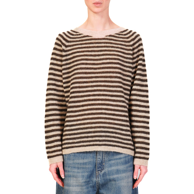 Tensione in-Maglia misto alpaca a righe - beige/moro