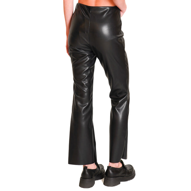 Tension in-Leather Trousers with Flares - Black