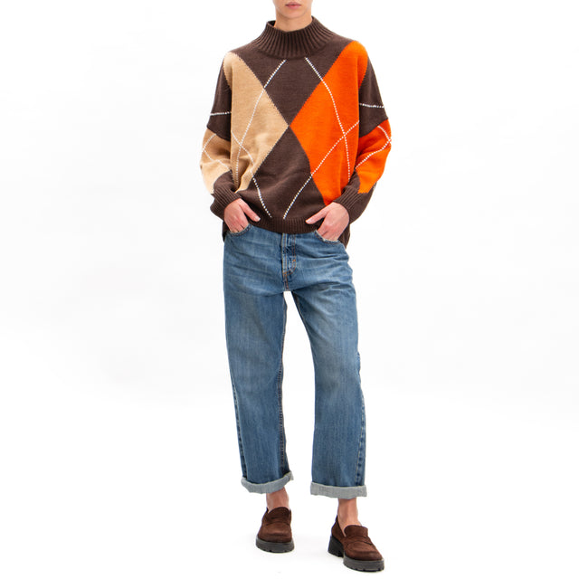 Tension in-Maglia mounted neck alpaca mix - dark brown/camel/orange