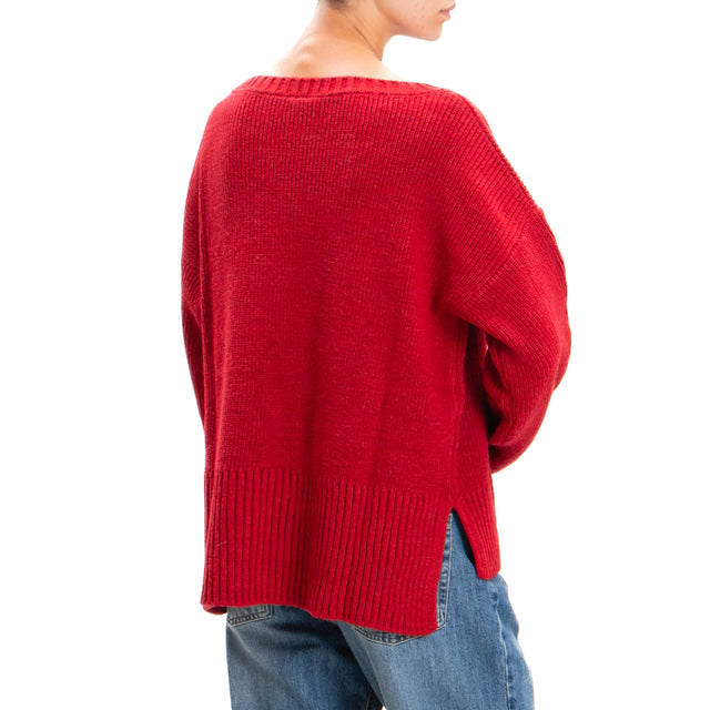 Tensione in-Maglia misto alpaca con bottoni dorati - rosso