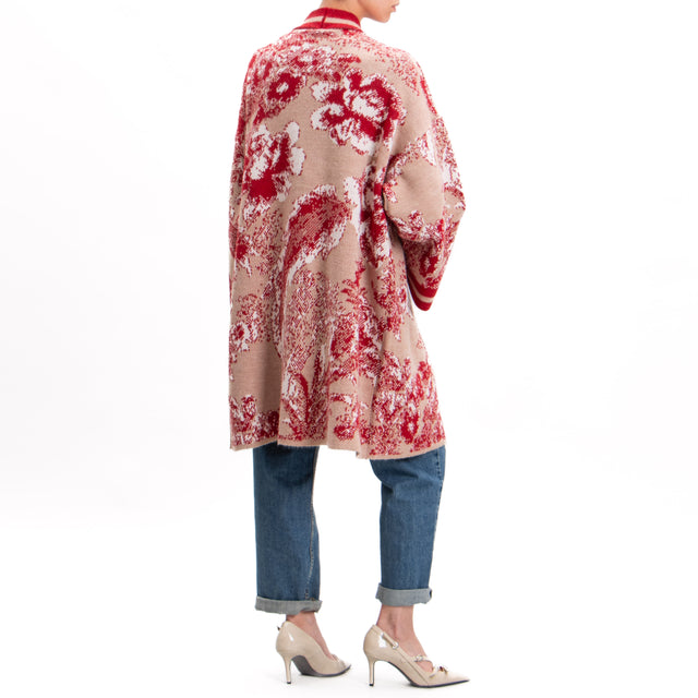 Tensione in-Kimono in maglia jaquard - beige/rosso