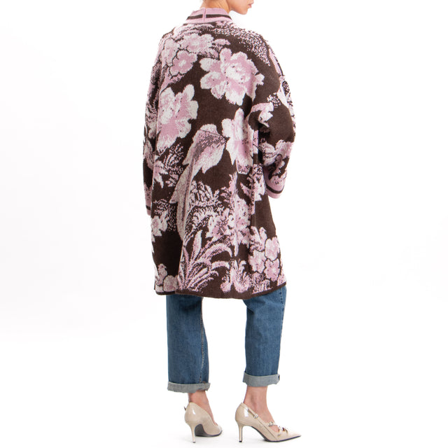 Tensione in-Kimono in maglia jaquard - moro/rosa