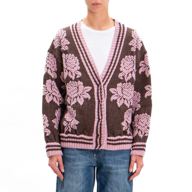 Tension in-Cardigan woven mixed alpaca - dark brown/pink