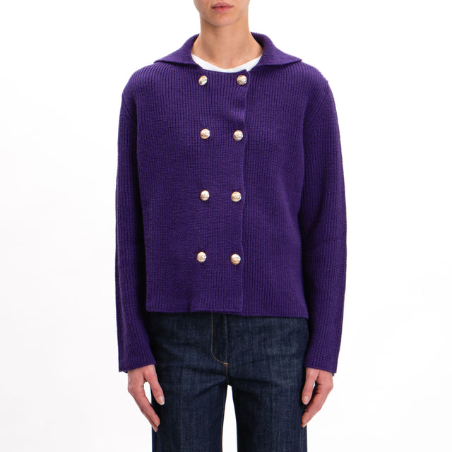 Tensione in-Cardigan misto alpaca bottoni dorati - viola