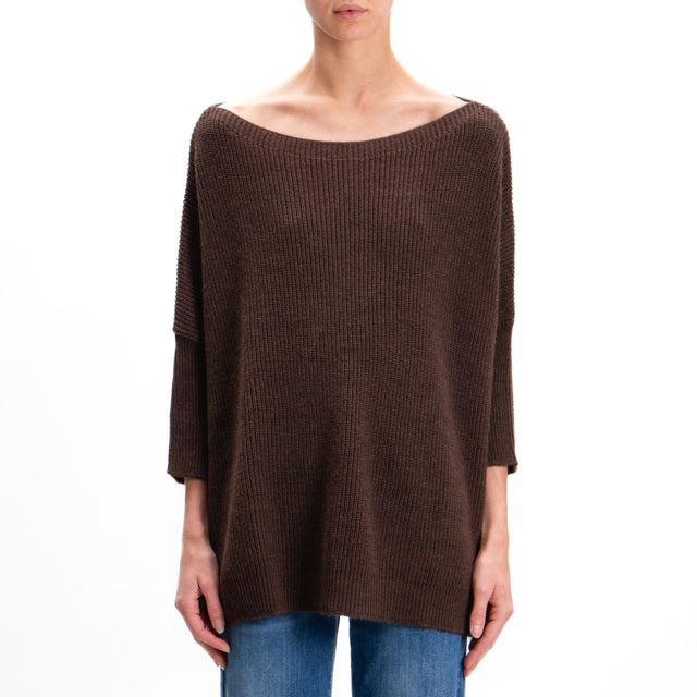 Tension in-Maglia over mixed alpaca boat neckline - dark brown