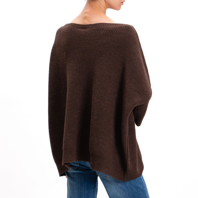 Tension in-Maglia over mixed alpaca boat neckline - dark brown