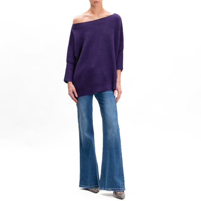 Tension in-Maglia over alpaca blend boat neckline - purple