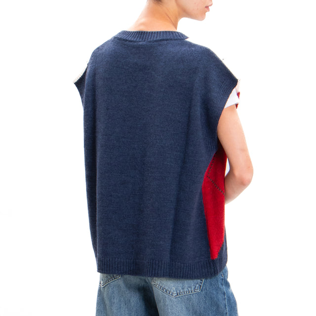 Tensione in-Gilet over misto alpaca rombi - blu/rosso/burro