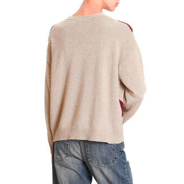 Tension in-Maglia diamond pattern cashmere blend - beige/burgundy