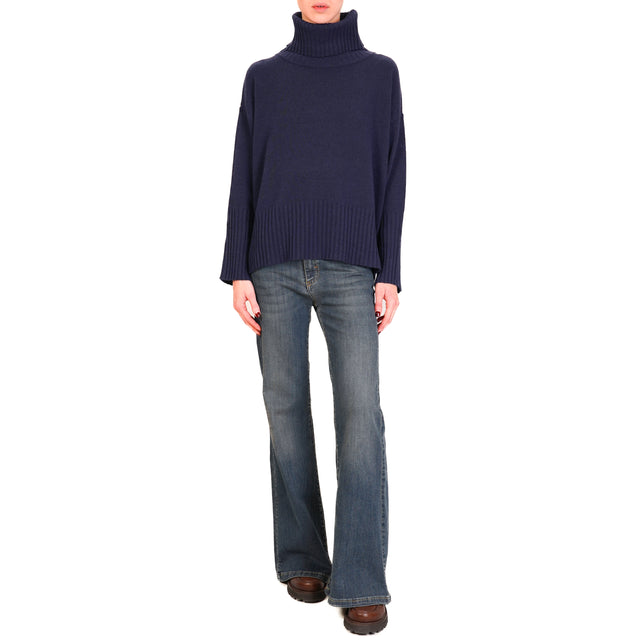 Tensione in-Maglia collo alto misto cashmere - blu