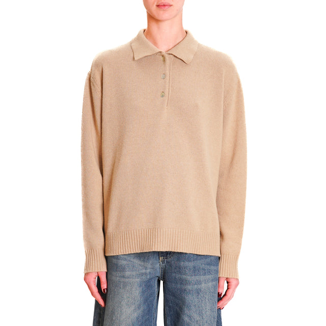 Tension in-Maglia cashmere blend polo neck - camel