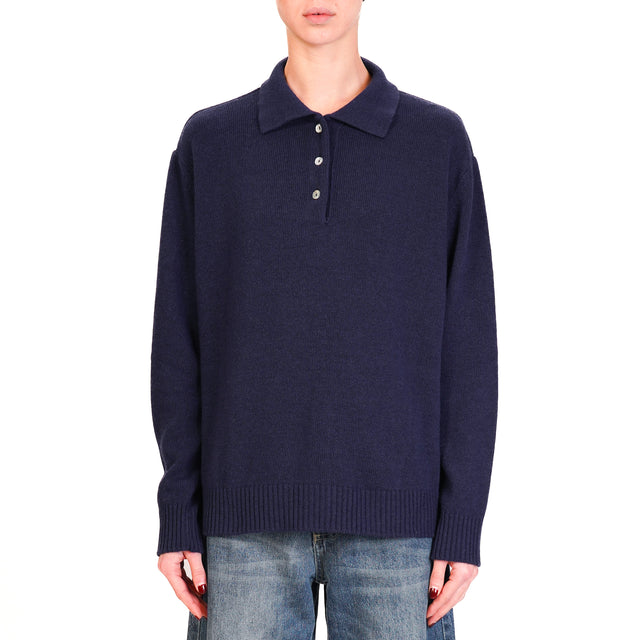 Tensione in-Maglia collo polo misto cashmere - blu