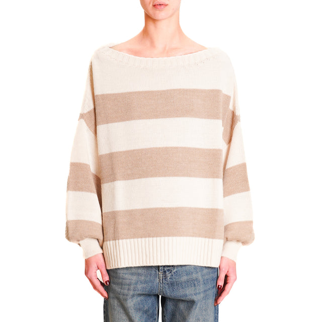 Tension in-Striped alpaca blend sweater - butter/hazelnut