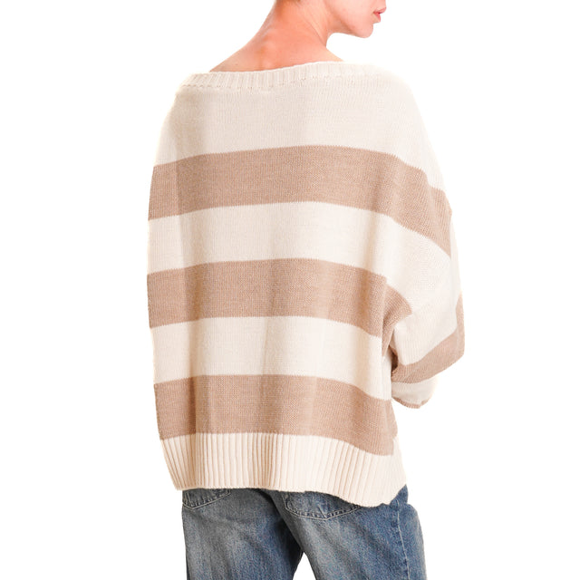 Tension in-Striped alpaca blend sweater - butter/hazelnut