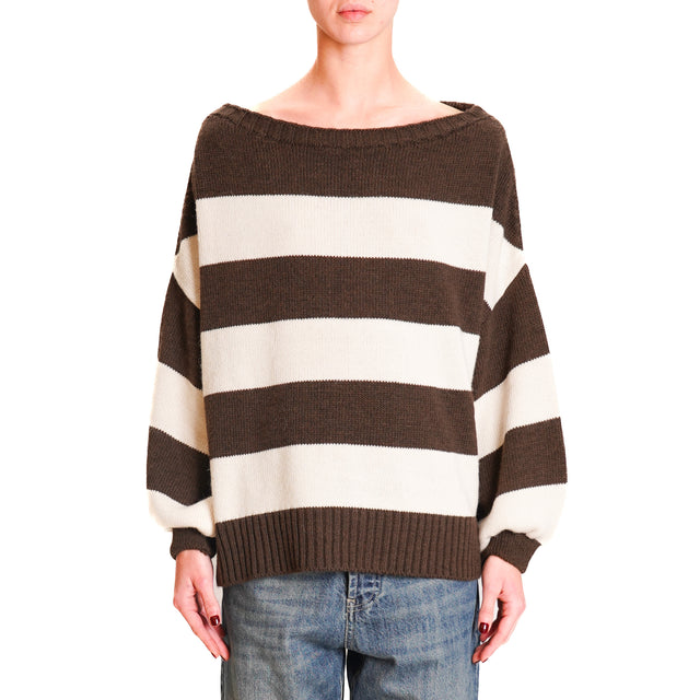 Tension in-Striped Alpaca Blend Knit - Chocolate/Butter