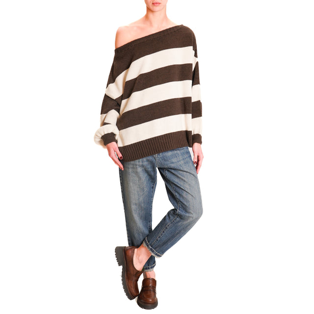 Tension in-Striped Alpaca Blend Knit - Chocolate/Butter