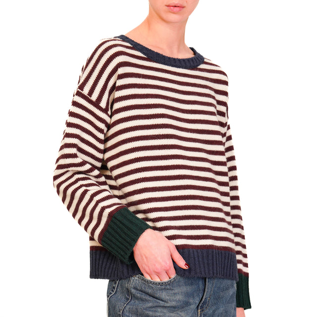 Tensione in-Maglia righe misto alpaca - blu/bordeaux/burro/verde