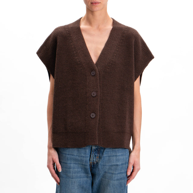 Tension in-Gilet mixed alpaca side slits - dark brown