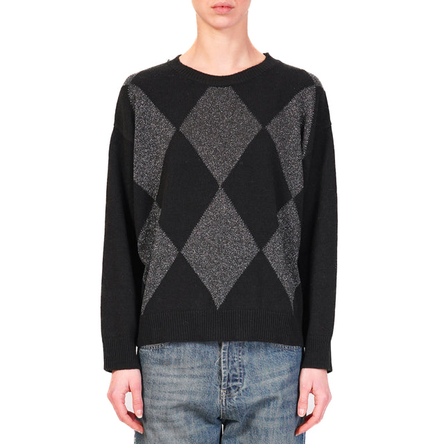 Tensione in-Maglia misto cashmere rombi lurex - nero/antracite