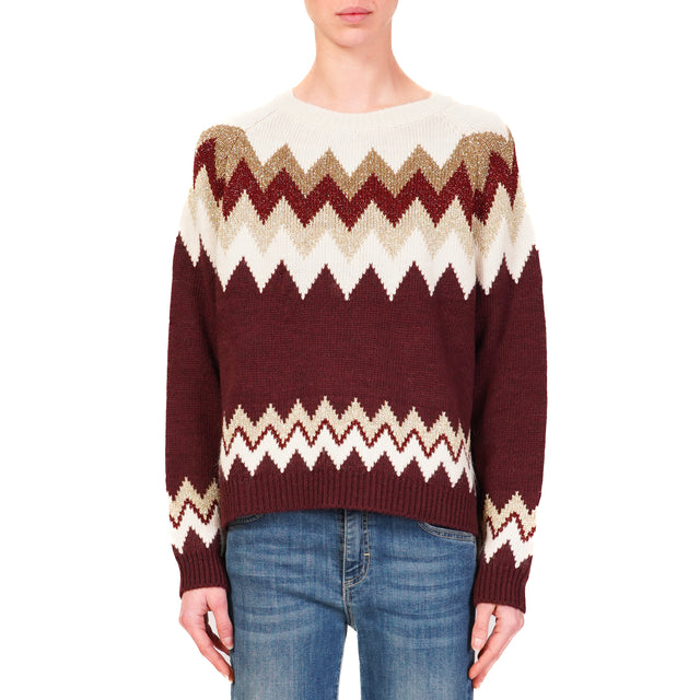 Tensione in-Maglia zig zag con lurex - bordeaux/burro/vino/oro