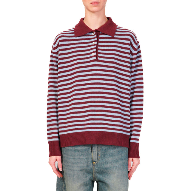 Tensione in-Maglia misto cashmere polo a righe - bordeaux/azzurro